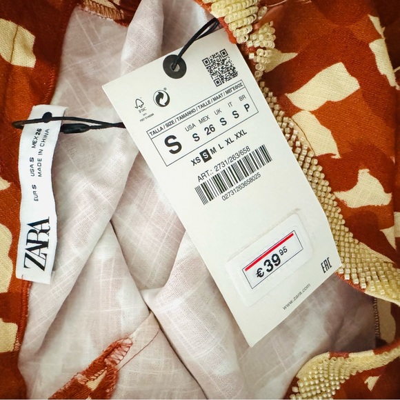 ZARA Orange Yellow Cream Beaded Maxi Skirt Size Small - Picture 13 of 16